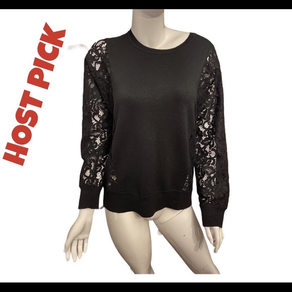 DKNYC Tops - DKNYC Silk & Cashmere Black flower lace top NWT